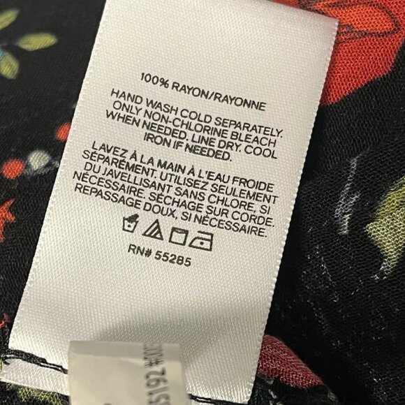 Floral Kimono Top XS Black Red Cinched Tie Front Express Wide Sleeve Rayon - Picture 8 of 8